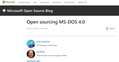 微软放出 36 年前的 MS-DOS 4.0 版系统源代码