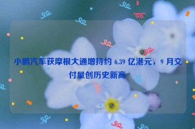 小鹏汽车获摩根大通增持约 6.39 亿港元，9 月交付量创历史新高