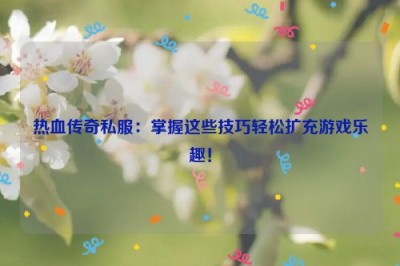 热血传奇私服：掌握这些技巧轻松扩充游戏乐趣！